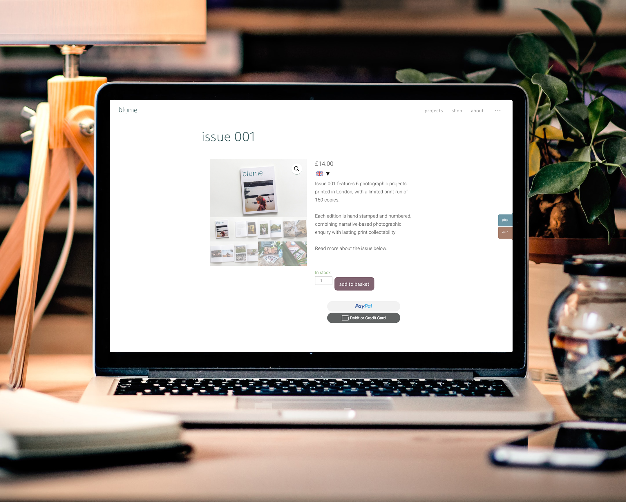 An image showing a product page on blume magazine.